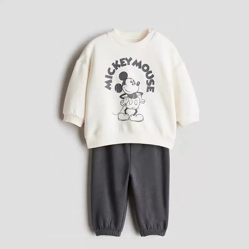 Baby Boys Girls Two-piece Set Mickey And Minnie Sweatshirts Solid Color Pants 2-6Age Toddler Casual Pullovers Simple Trousers