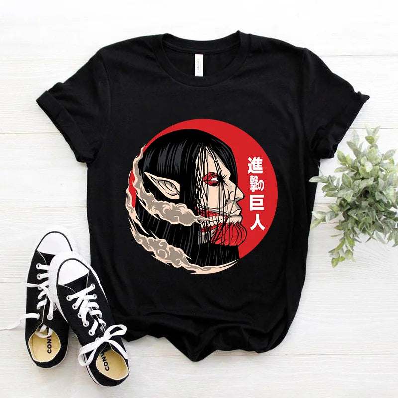 Japanese Anime T-shirt Men Attack on Titan T Shirt Unisex Kawaii Cartoon Titans Attack Graphic Tees Male Harajuku Summer Tops