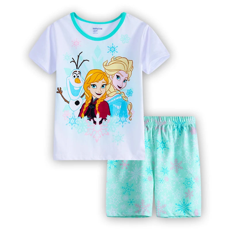 New Summer Kids Set Anna Elsa Set Cartoon Pajamas Baby Girl Clothes Ice and Snow Queen Home Wear Childrens Sets