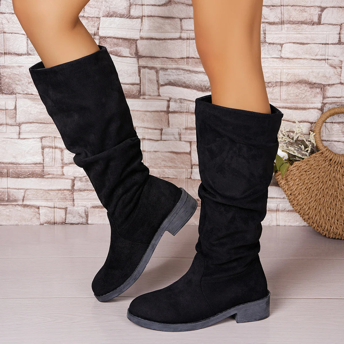 Fashionable New Comfortable Wear-resistant and Non Slip Women's Boots Winter Elegant and Sexy Solid Color Round Toe Horse Boots