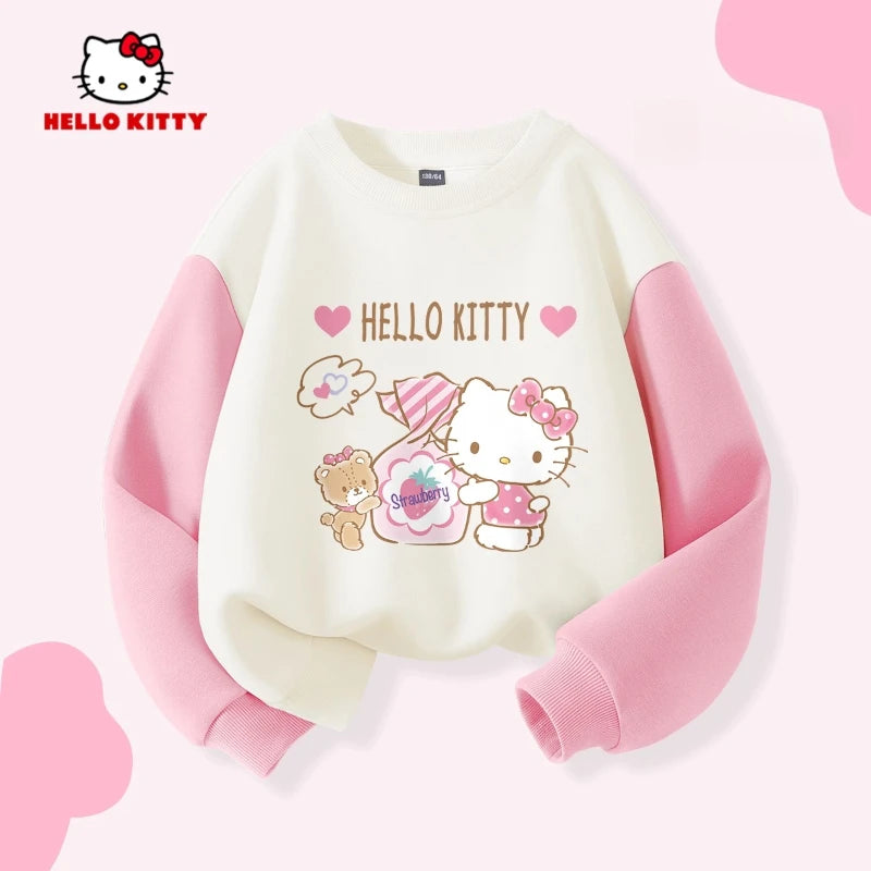 Sanrio Autumn Baby Girls Clothes Set Kid Hello Kitty Printed Sweatshirts Pullover Top & Pants 2pcs Children Patchwork Tracksuit
