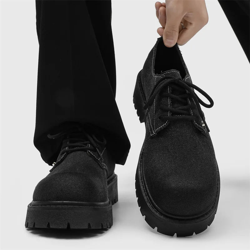 New Mens Derby Shoes British-Style Big Round-Toe Chunky Platform Sneakers Original Breathable Casual Shoes for Streetwear &Daily