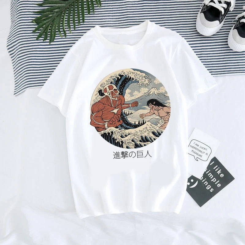 Japanese Anime T-shirt Men Attack on Titan T Shirt Unisex Kawaii Cartoon Titans Attack Graphic Tees Male Harajuku Summer Tops
