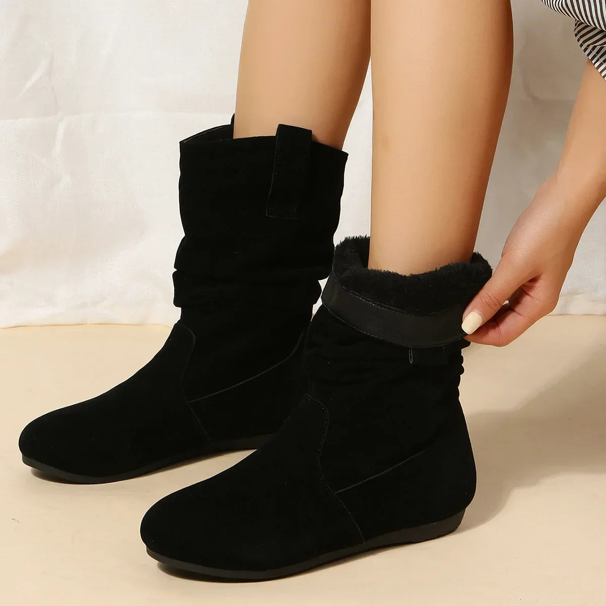 Women's Boots Winter New Round Toe Warm Low Tube Flat Bottom Ankle Boots Casual Anti Slip Cold Proof Student Snow Boots