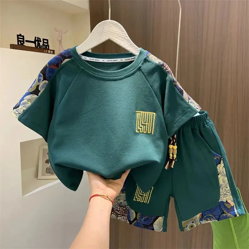 Children's Summer Set 2025 New Boys' Baby Cool Handsome Short sleeved T-shirt Shorts Two piece Set