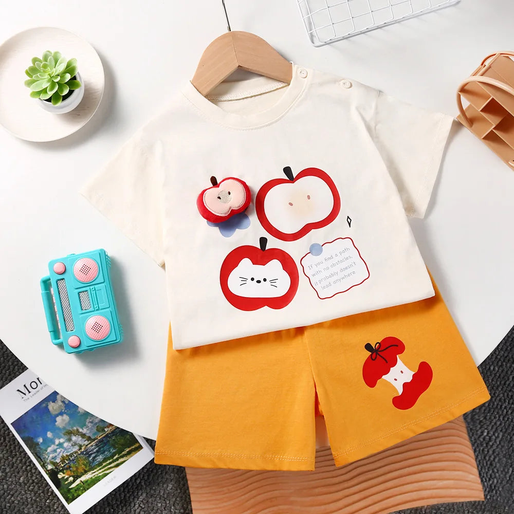 Kids Clothes Set Baby Boy/Girl T-Shirt + Shorts Summer Clothing Cotton Cartoon Casual Boys Tracksuit Children Baby Clothes Set