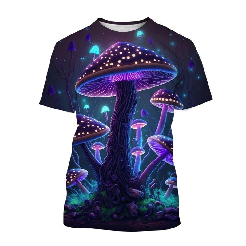 Mushroom Forest T-Shirts Plants Graphic 3D Print Men Women T Shirt Short Sleeve Oversized Harajuku Y2k Tops Tees Kids Clothing