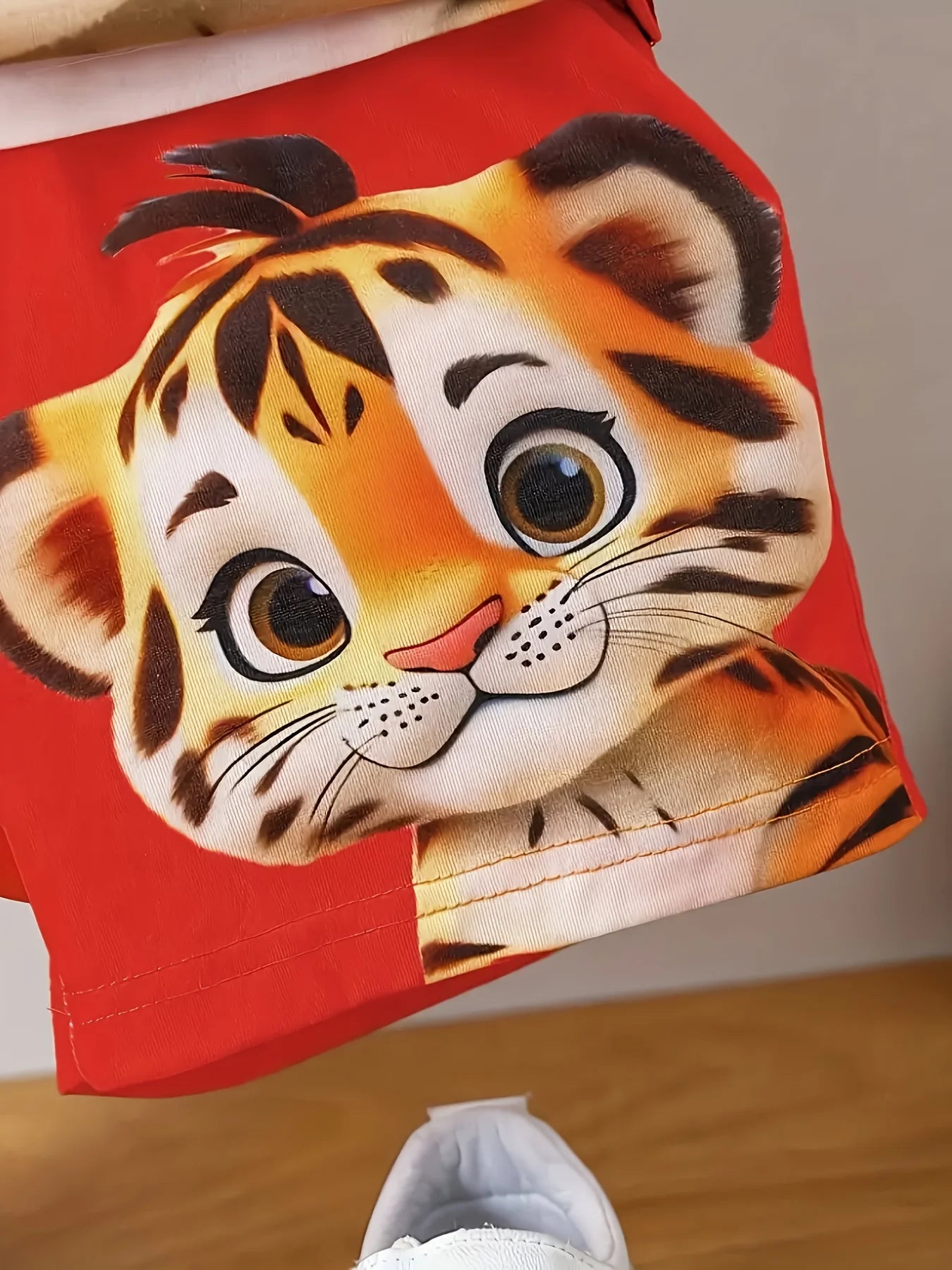 Toddler Tiger Graphic 2-Piece Outfit Set: White Cartoon Tiger T-Shirt + Red Shorts (0-3T) - Cute Kids Summer Casual Clothes