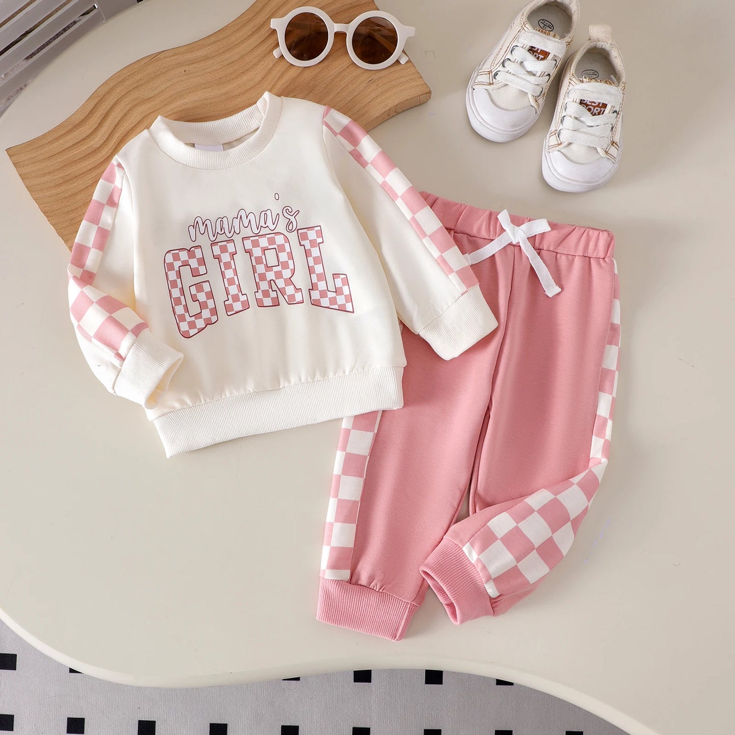 2pcs Autumn and winter new style for boys, girls and babies 0-3 years old, comfortable and fashionable plaid hoodie set