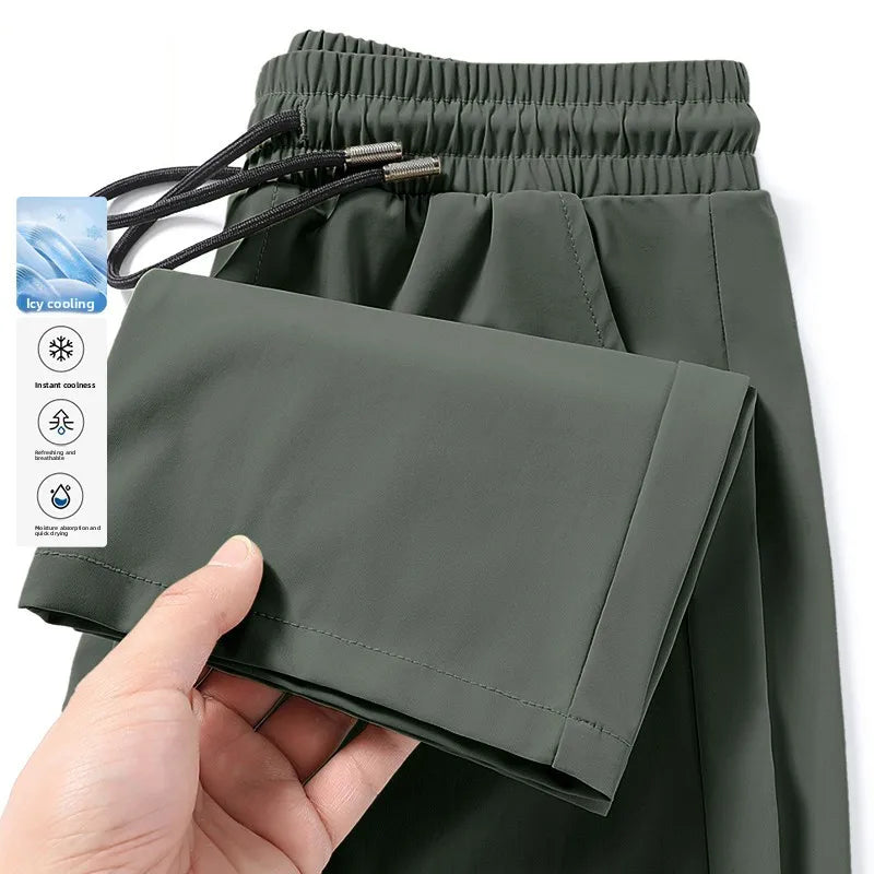 Ice Silk Men's Summer Thin Qui Dry Sports Loose Fit Breathable Long Pants Casual Trousers Youth Active Sle Basic Color
