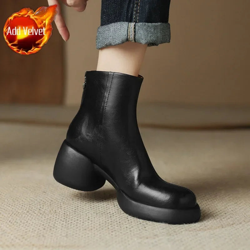 Booties Round Toe Women's Ankle Boots Fashion 2025 Very High Heels Heeled Female Short Shoes Chic and Elegant Boot Footwear Pu