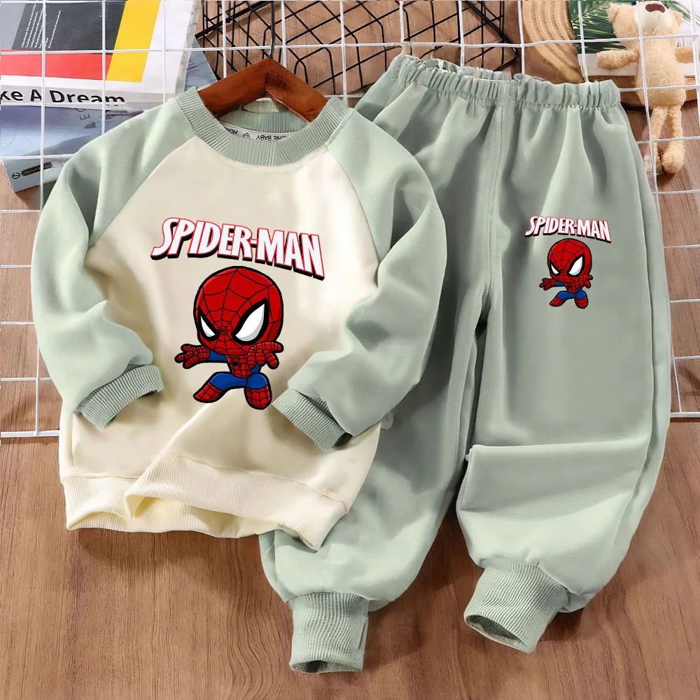 MARVEL Anime Spiderman Print Boys Spliced Sweatshirt 2-piece Sets Kids O Neck Hoodies and Long Pant 2pcs Set Kids Sport Clothes