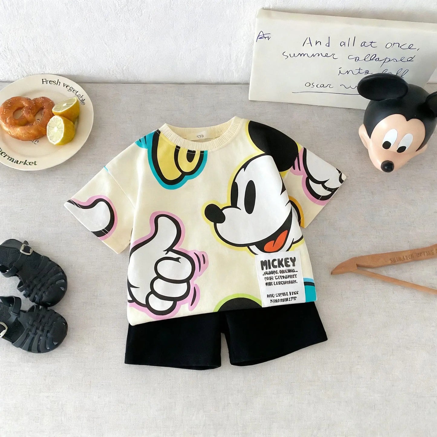 2pc/set For Boy Clothes Summer Short Sleeve Suit Children Mickey T-shirt Shorts Casual Two Piece Outfits Kids Costume Tracksuits