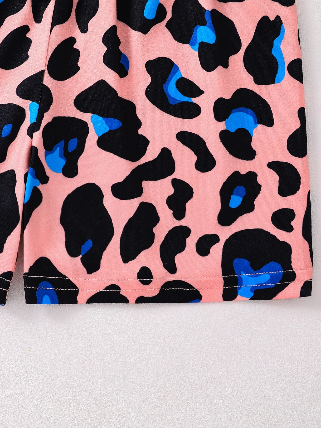 Summer 2-piece set of cute cartoon leopard casual children's clothing for girls, mixed color 4-8Y thin, cool and breathable