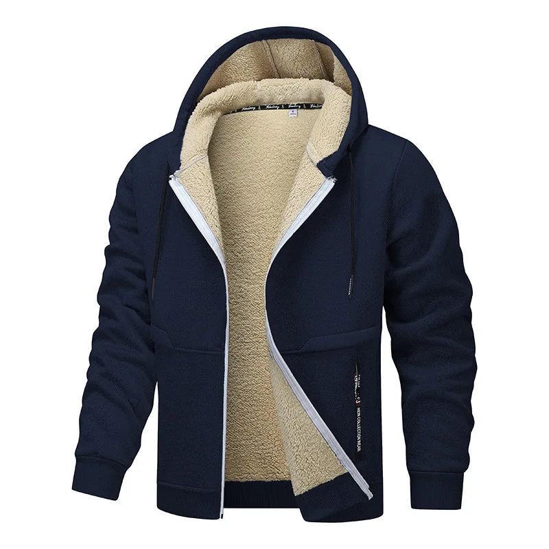 Blue Fleece-Lined Hoodie Jacket for Men - Warm, Comfortable, Casual Style Male Coat. Size M-5XL 6XL
