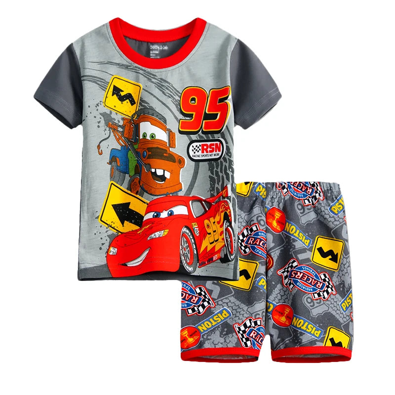 Summer Boys Nighty cars Cartoon Nightgown Costume Boys Cute lightning mcqueen Set Baby Toddler Short Sleeve Pajamas Sets