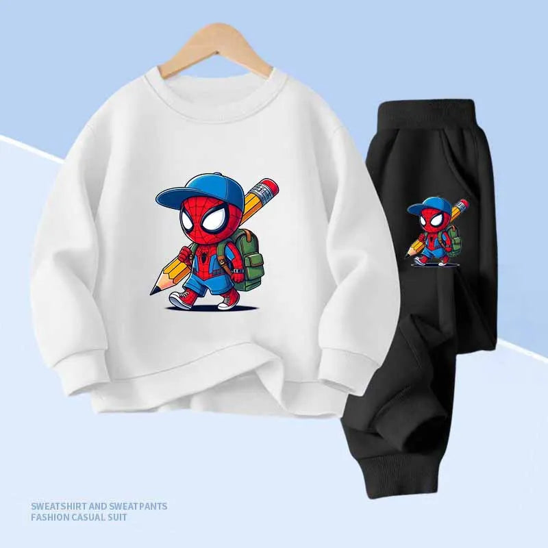 Disney Spider-Man Print Children's Hoodies and With Pocket Long Pants 2 Pcs Sweatshirt for Boys and Girls 2pcs Kids Clothes Set