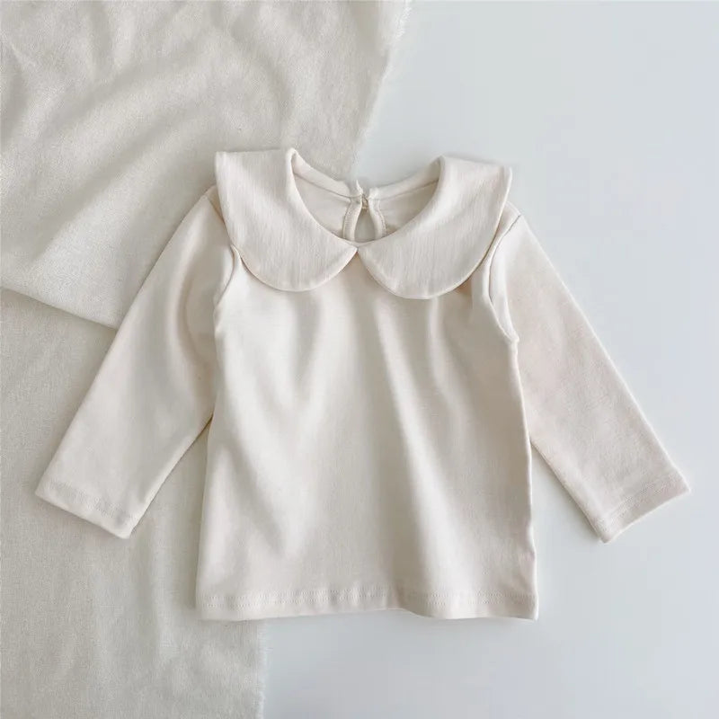 2025 Autumn New Baby Long Sleeve Cotton T Shirts Infant Plaid Floral Cute Girls Tops Kids Versatile Casual Lapel Bottoming Shirt
