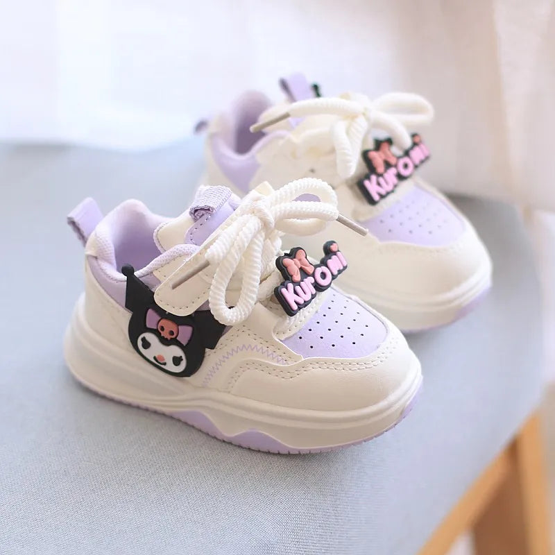 Kids'Casual Shoes Cartoon Kuromi PU Leather Spring Summer Shoes For Girls Anti-slip Velcro Pink Pruple Shoes Size 21-30