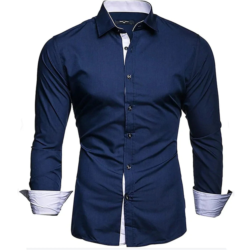 Men Shirt Long Sleeve Turn Down Collar Casual Shirts Patchwork Tees Single Breasted Cardigan Spliced Loose Pockets Button