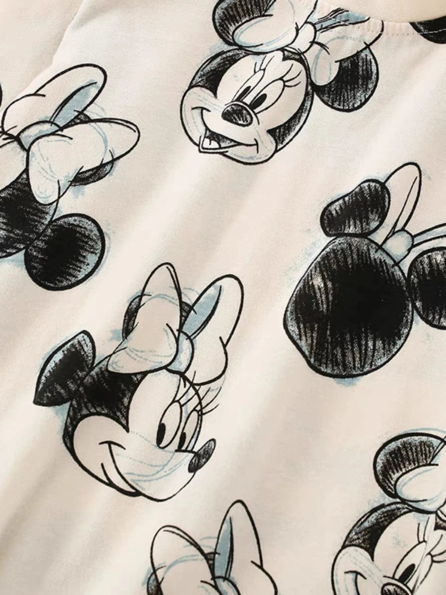 Girls Home Clothing Minnie Full Print Tops Pants Children New Cartoon Long Sleeve Suits Spring Autumn Underwear 2Piece Set