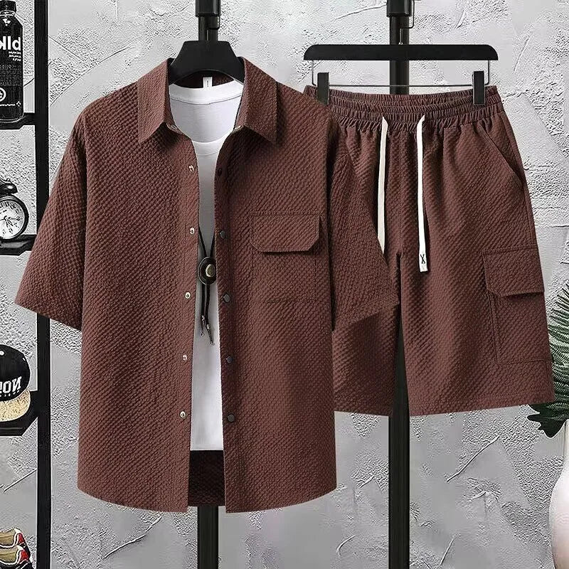 Ice Silk Embroidered ort Sve irt And orts Set for Teen Boys Summer Loose Workwear irt Faionable Brand Five-Quart...