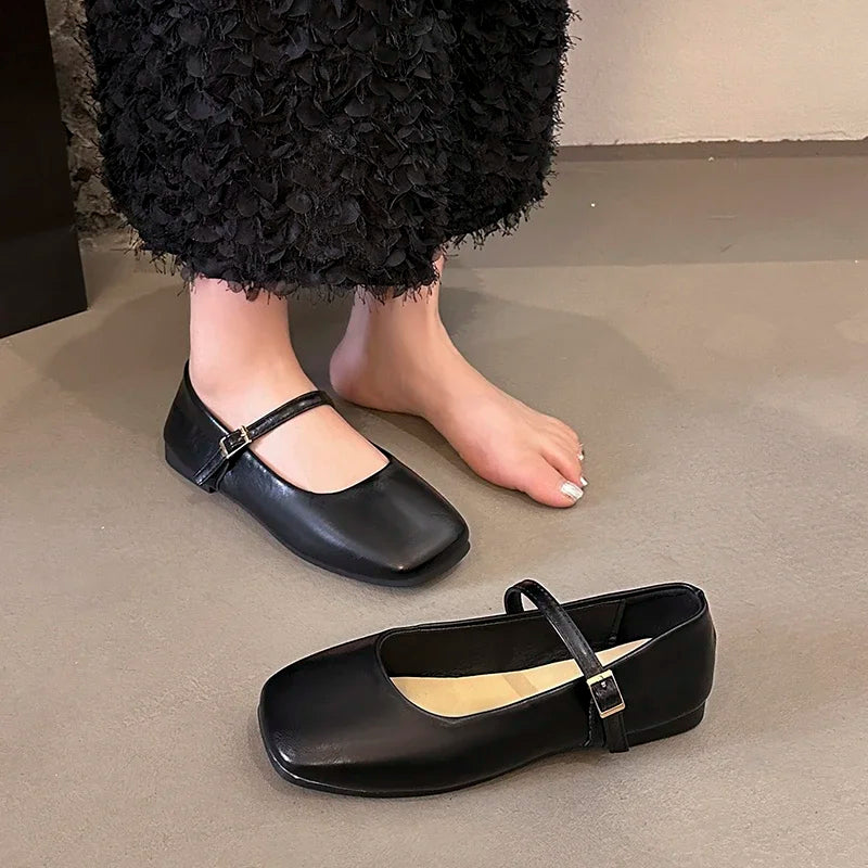 2025 Women Leather Shoes Spring Autumn New Fashion Korean Style Soft Bottom Anti-slippery Versatile Retro Simple Lady Flat Shoes