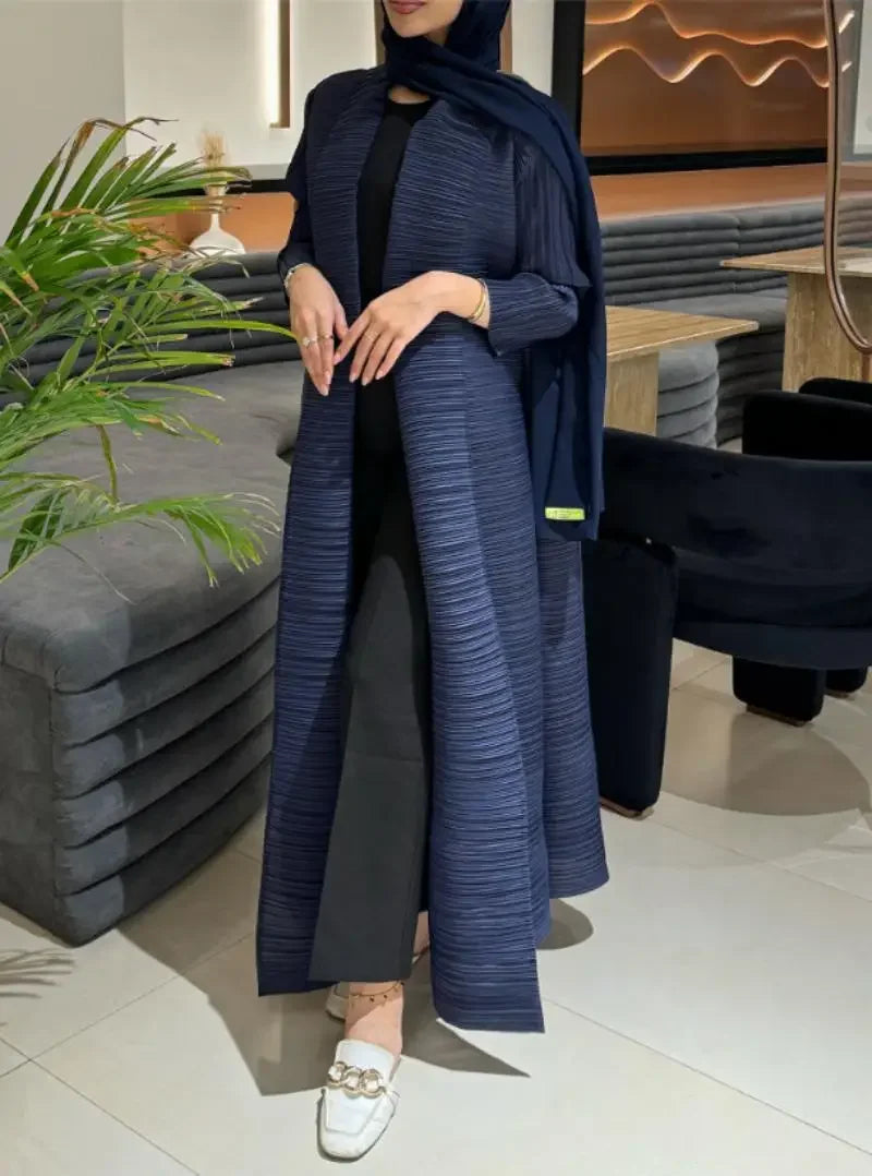 Abaya Mosong Fashion Miyake Pleated 2024 Trench Coat Retro Design Loose Cardigan Luxury Robes Women