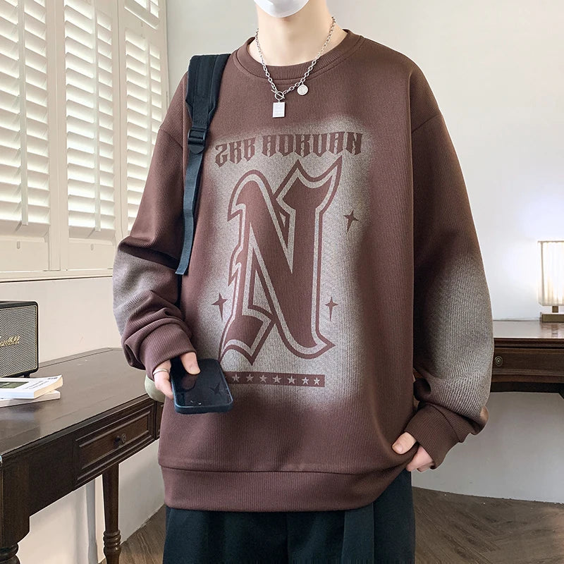 Trendy Men's Hoodie Fashionable Round-Neck Loose Casual Sweatshirt for Spring and Autumn Comfortable Youthful and Dynamic Top