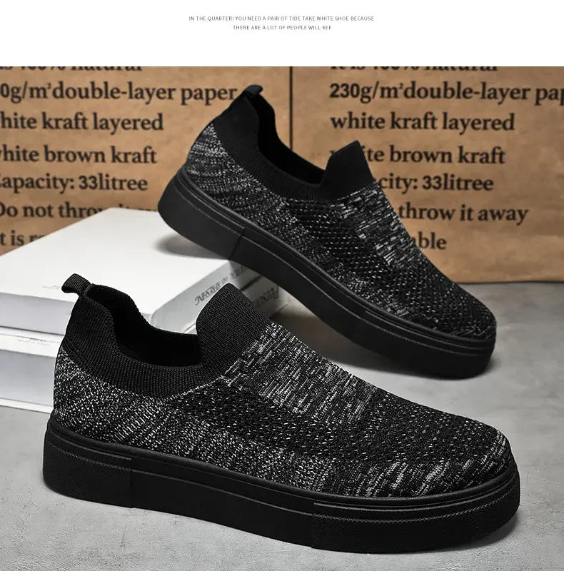Men's Casual Shoes with Simple Mesh Design Flat Low-top Spring and Summer Shallow-mouthed Wearing Style Versatile Walking Shoes