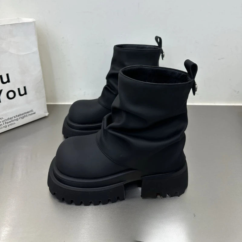 New Style Work Boots for Spring and Autumn Non-slip Wear-resistant Women Short Boots Thick-soled Zippered Mid-tube Women's Boots