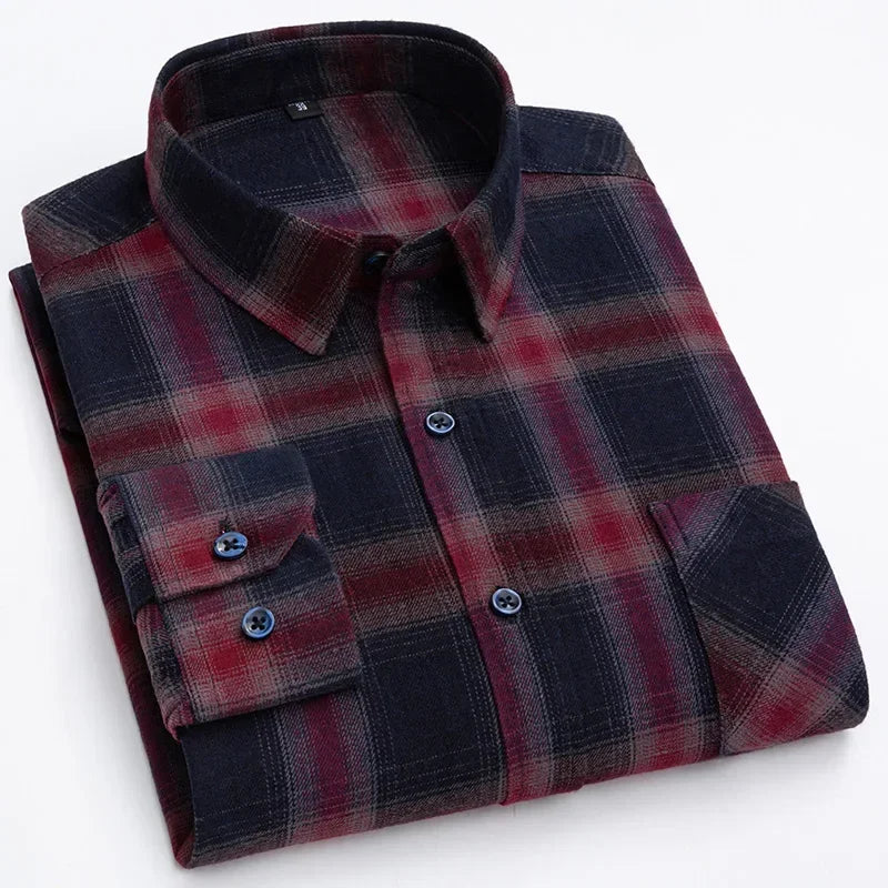 Pure Cotton Men's Plaid Shirt Long Sleeve Regular Fit Men Casual Oversized Shirt Leisure Autumn Male Blouse New Plus Size
