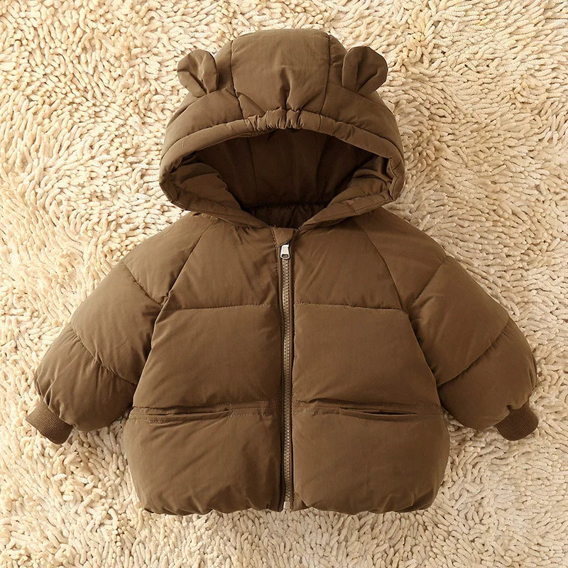 Boys Girls Down Coats Children Winter Thickened Jackets Kids Warm Hooded Fashion Outerwear Children Solid Color Cotton Parkas