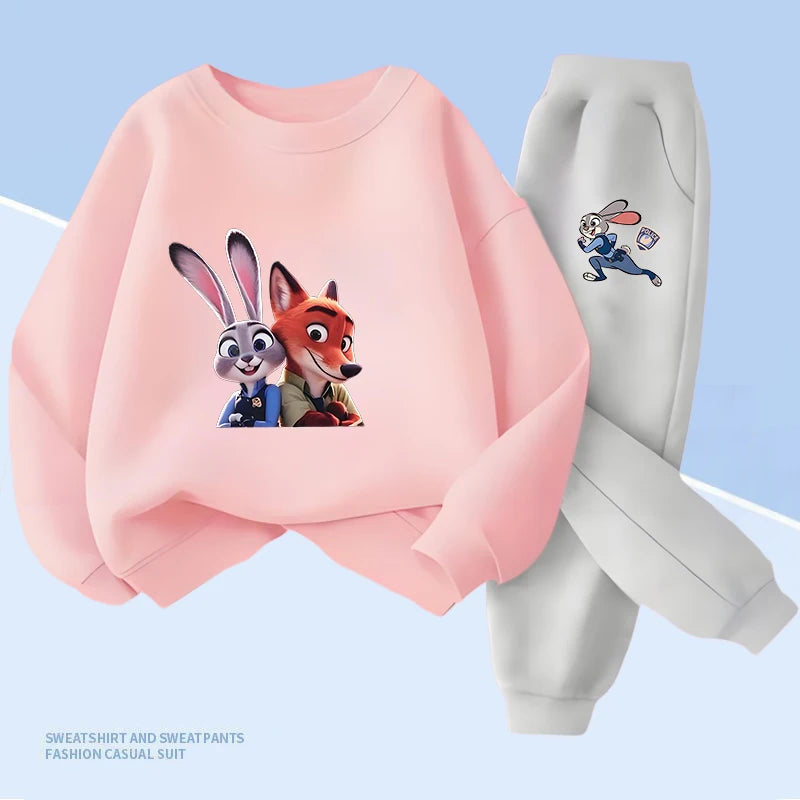 Spring Baby Girls Boys Casual Clothes Set Children Disney Zootopia Judy Printing Sweatshirt Top and Pants 2 Pieces Pullover Set