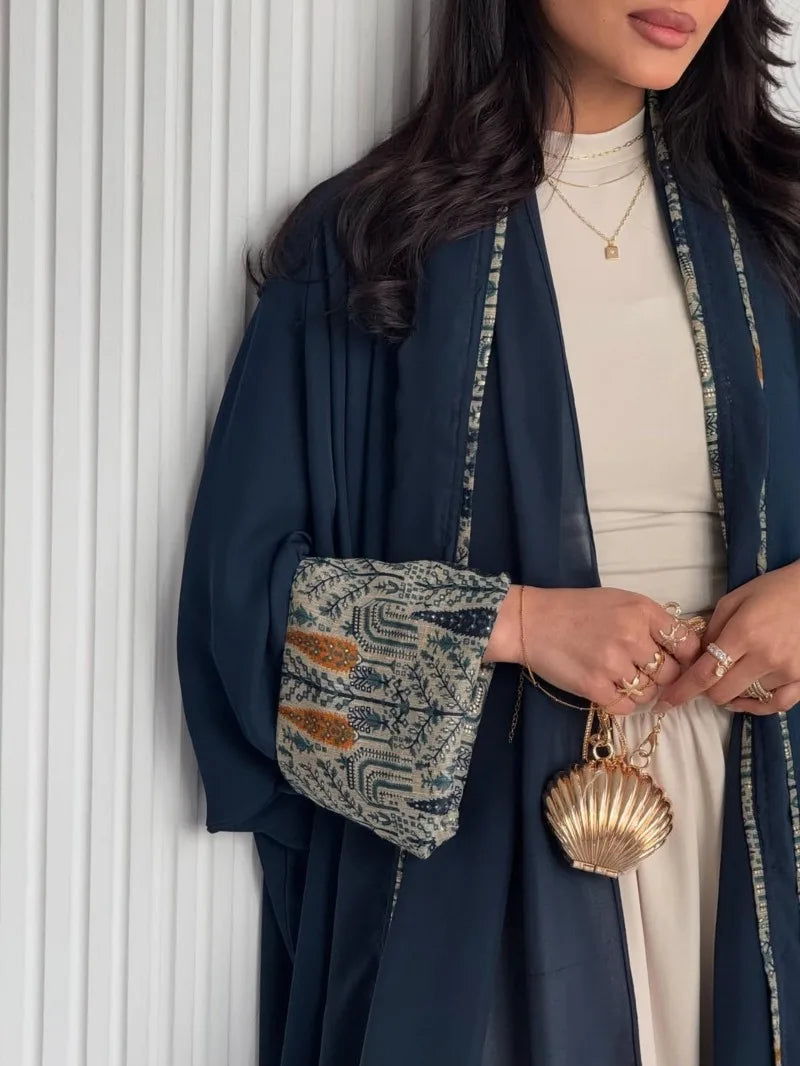 Muslim Women Abayas +Hajib 2pcs Islamic Kaftans Casual Maxi Dresses Arabian Jilbabs Middle Eastern Full Sleeve Open Front Abaya