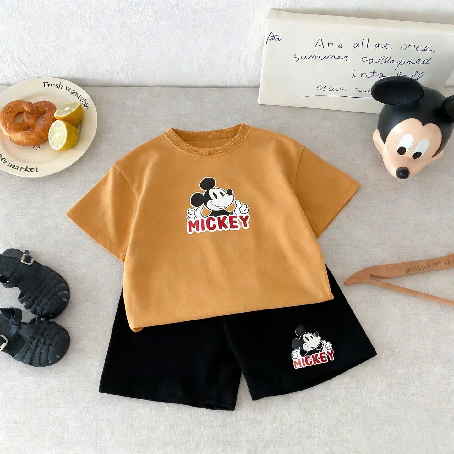 Cartoon Mickey Short Sleeve Suit Boys Clothes Summer Casual Kids Tracksuits Children T-shirt + Shorts 2piece/set Costume Outfits