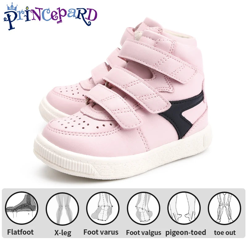 Kids Orthopedic Shoes for Boys and Girls with Arch Support Flat Feet, Black and Pink Leisure Walking Correcting Casual Sneakers