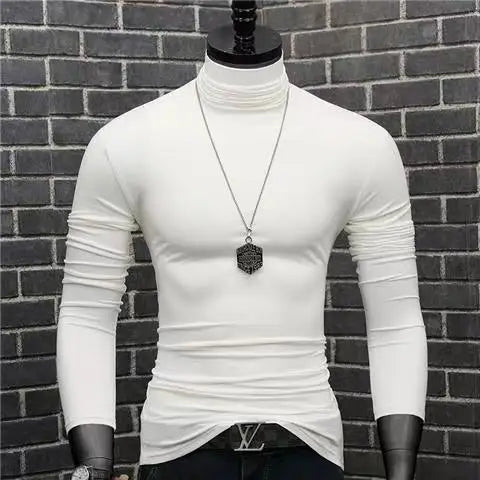 Trendy Casual Turtleneck Men's Modal Winter Sweater turtleneck Cool Blouse Tight Modal T-shirt Youth Solid Color Base Shirt Top