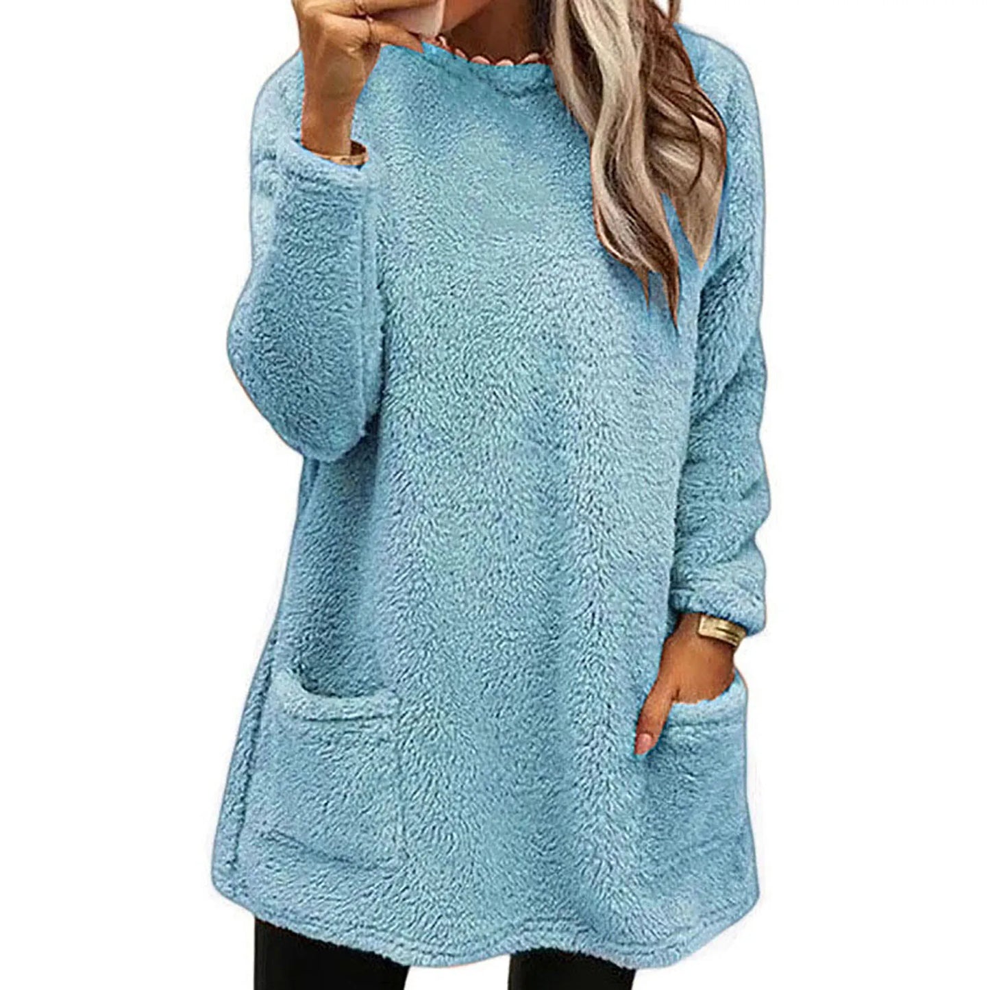 Autumn Winter Casual Women Solid Color Crew Neck Long Sleeve Sweatshirt Pullover