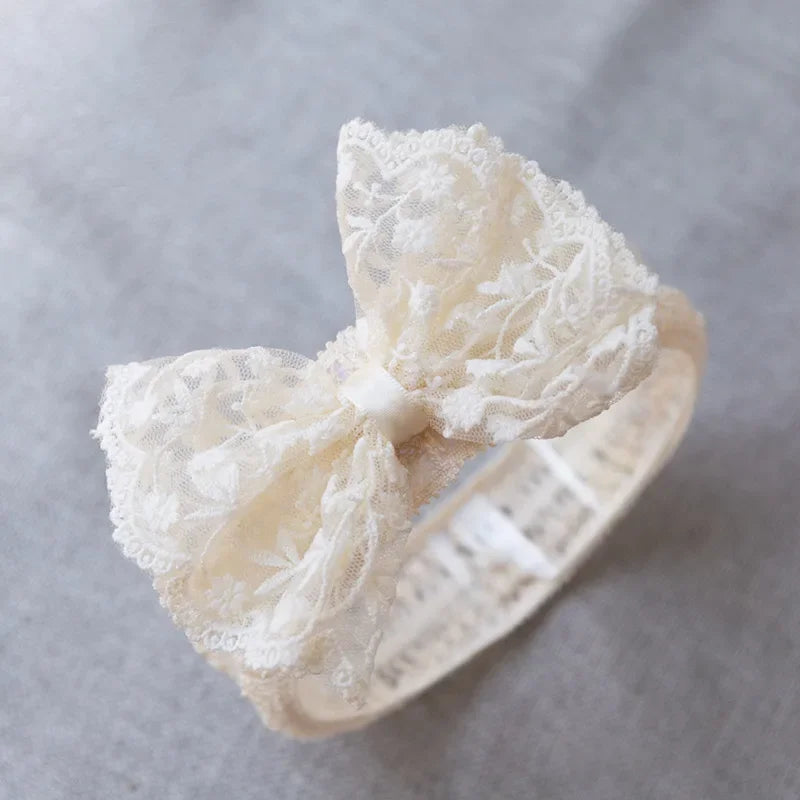 Lace Bow Princess Baby Hairbands Sweet Girl Pearl Bowknot Headdress Newborn Elastic Headband Headwear Kids Photography Props