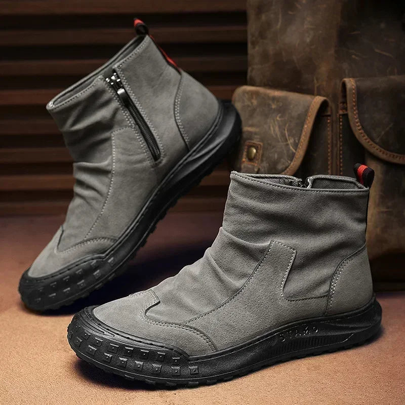 Boots for Men Retro Side Zipper Men's Ankle Boot Pleated Designer Men Boots Outdoor Non Slip Workwear Booties Botas Para Hombre