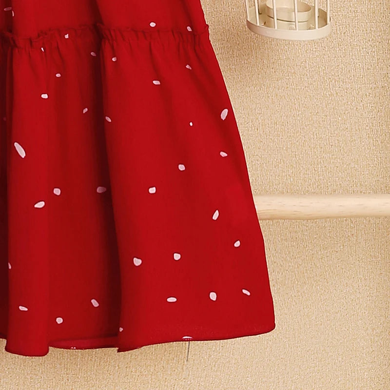 Kids Dresses for Girls 5-12T Red Lace Square Neck Polka Dot Dress New Summer Fashion Baby Princess Wedding Party Gift Costume
