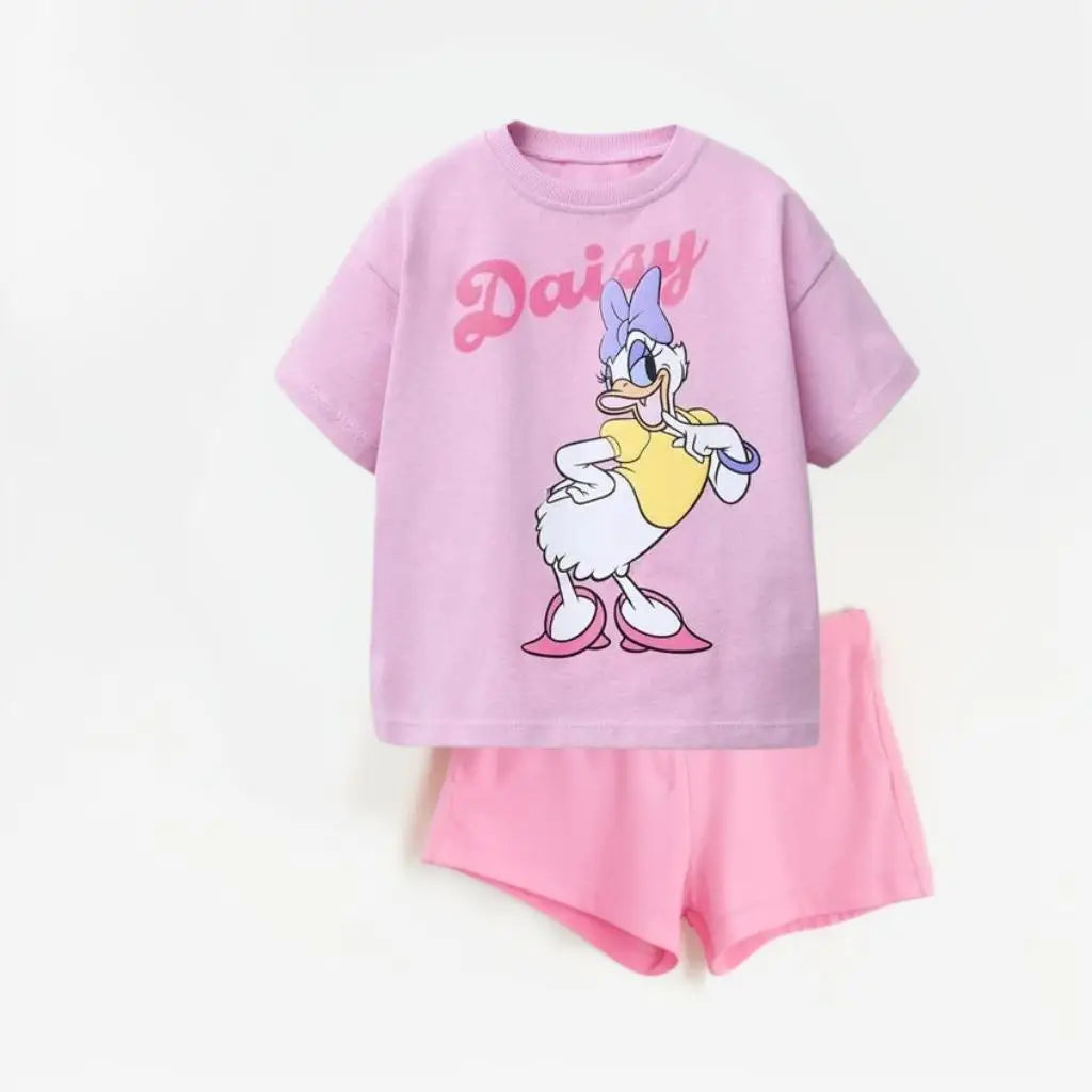 Cartoon Cute Baby Girl Short Sleeve Suit T-shirt + Shorts 2025 New Summer Clothing Fashion Trendy Children Tshirts Tracksuits