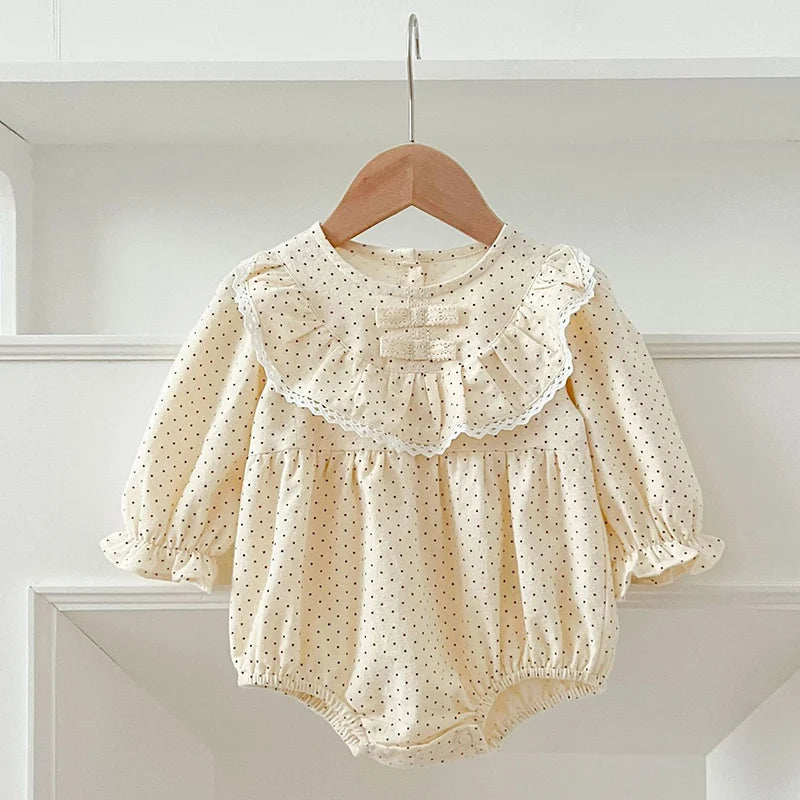 Spring Sisters Clothes Girls Bow Clothing Baby Romper Dot Cotton Infant Ruffled Lace Bodysuit Princess Girls Sister Family Dress