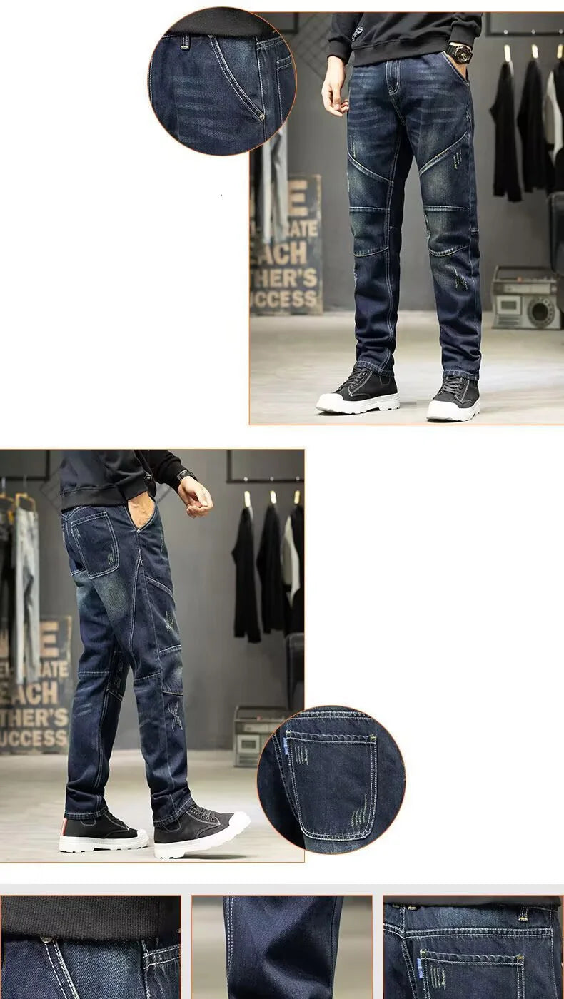 Jeans For Men Straight Pants Men's baggy jeans Large size Korean Version Loose Washed Trousers Man Fashion ripped denim slim