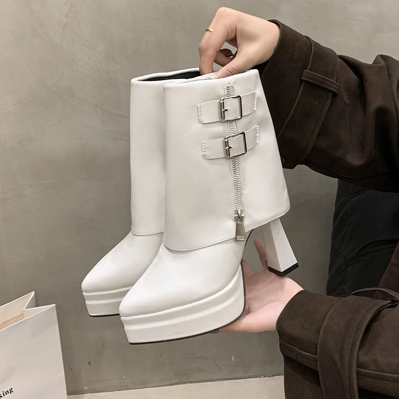 Boots for Women Fashion Designer Trouser Tube Boots Thick Bottom Heightening Platform Boots Women's Side Zipper Ankle Boot Botas