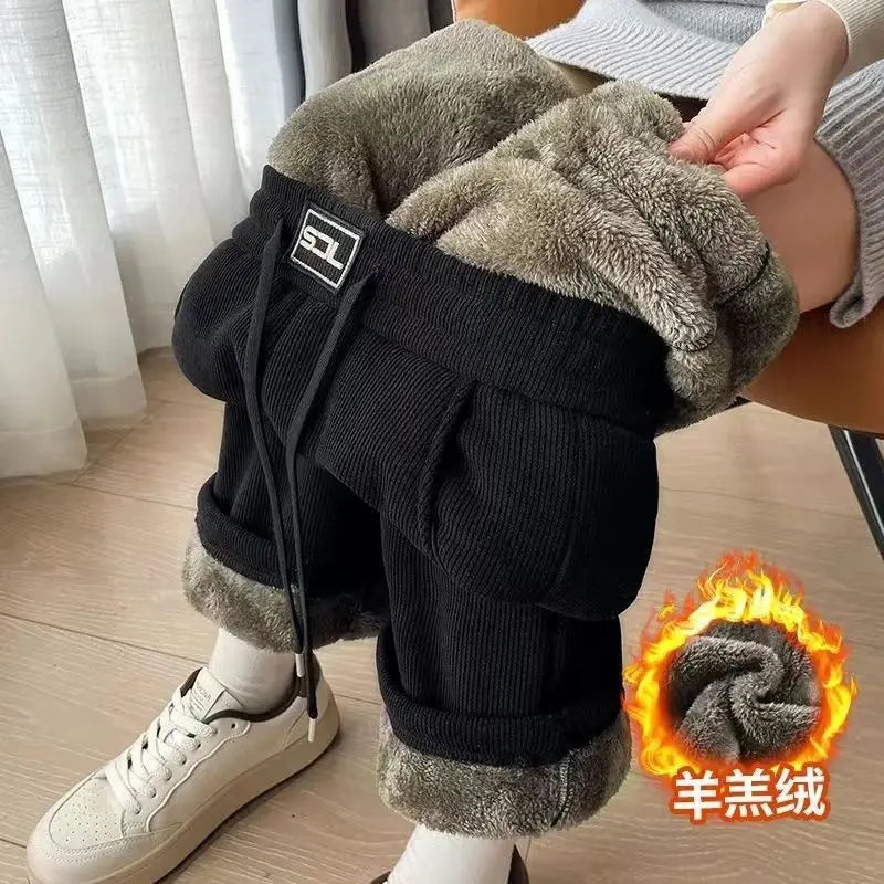 Thickened Fleece Wide Leg Pants Women's Autumn Winter New Style Northeast INS Casual Loose High Rise Straight Leg Trousers