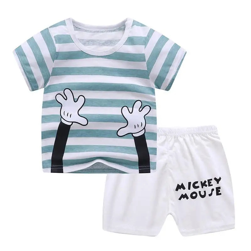 Brand Designer Cartoon Clothing Mickey Mouse Baby Boy Summer Clothes T-shirt+shorts Baby Girl Casual Clothing Sets
