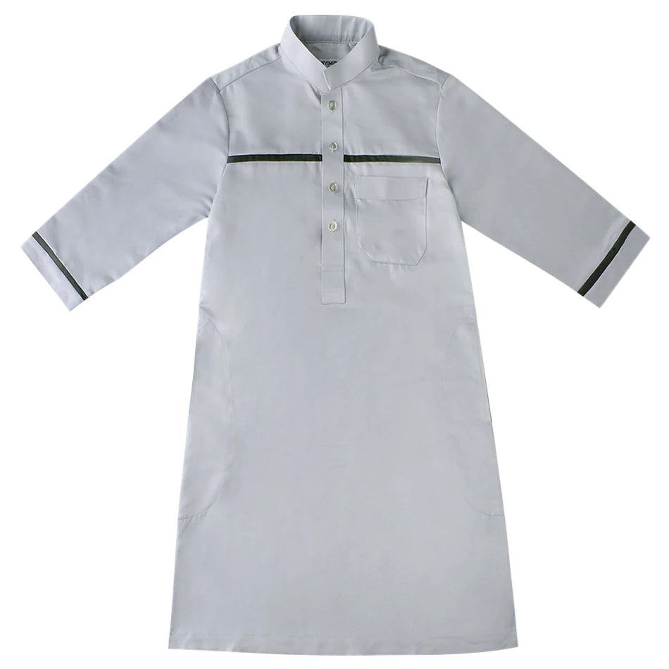 Ramadan Eid Islamic Boys Long Robe Children Traditional Arab Thobe Thawb Caftan Solid Color Long Sleeve Stand Collar with Pocket