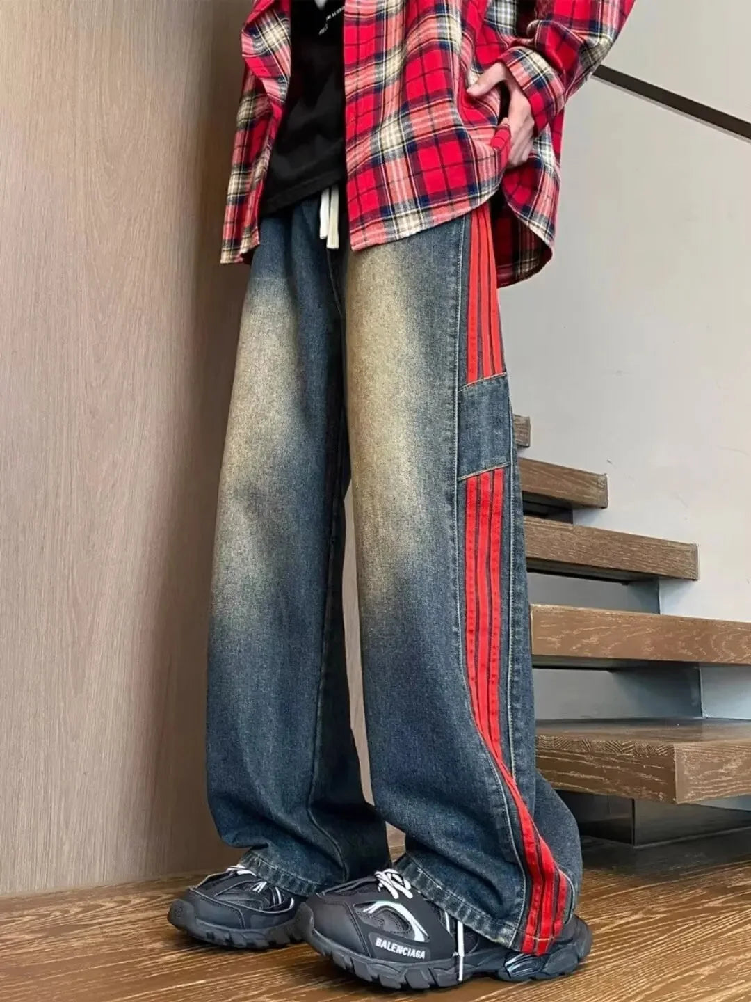 American Style Retro Men's Straight Leg Jeans Spring Autumn Trendy High Street Loose Wide Leg Long Pants Water Washed